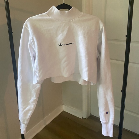 Champion Tops - White Champion Cropped Turtle Neck Hoodie